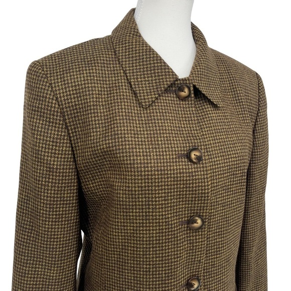 Vintage Liz Claiborne Blazer 100% Wool Green Houndstooth 12 - Picture 3 of 9